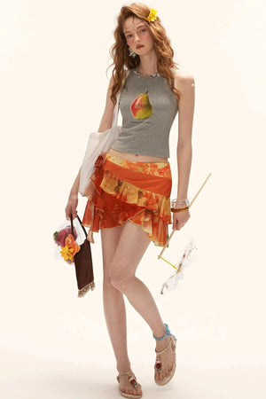 Retro Pear Print Sleeveless Vest