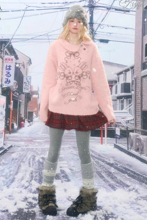 Retro Pink Irregular Sweater