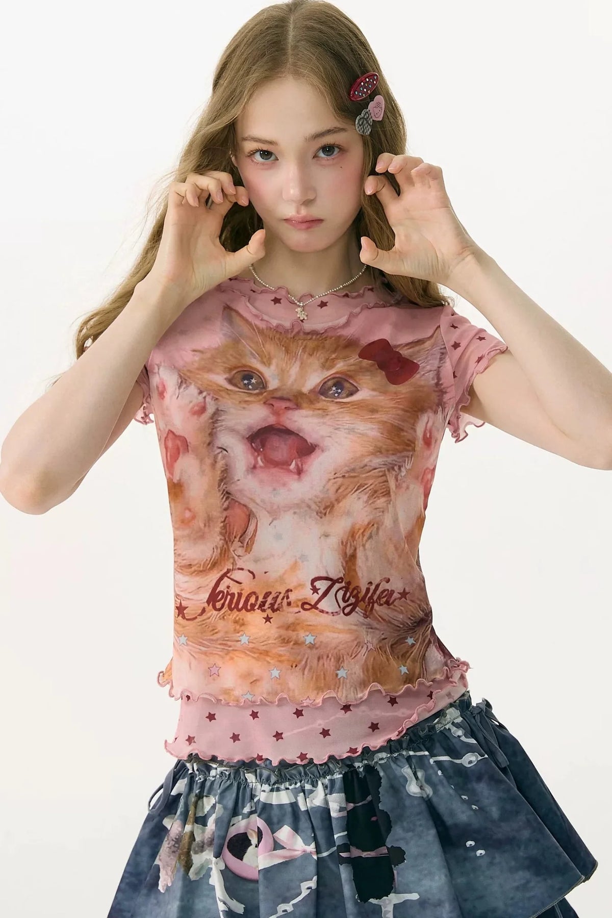 Retro Pink Star Mesh T-Shirt