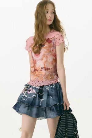 Retro Pink Star Mesh T-Shirt