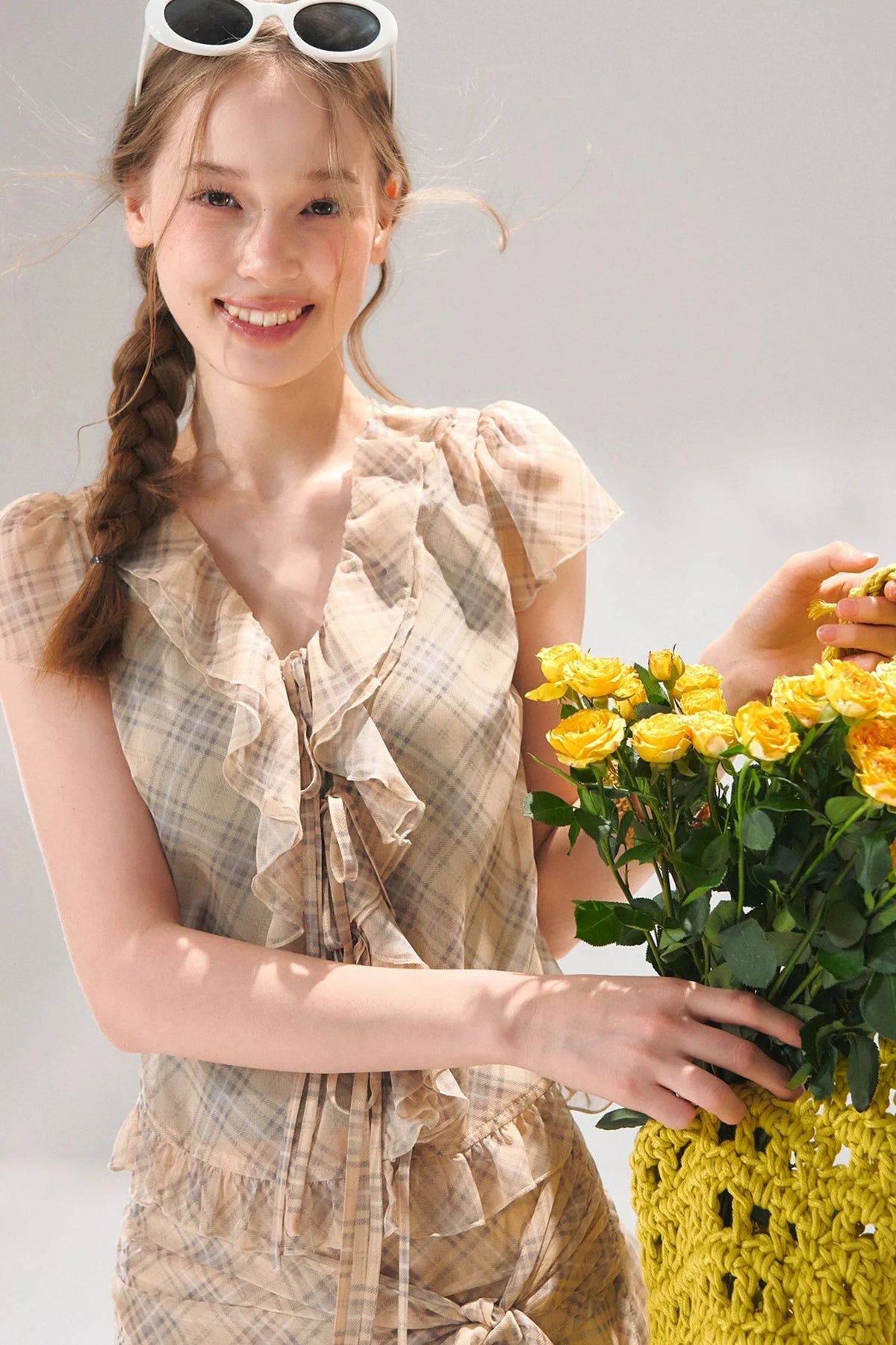 Retro Plaid Chiffon Two-Piece Set-Up