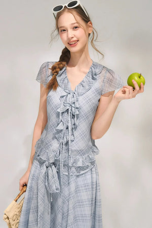 Retro Plaid Chiffon Two-Piece Set-Up