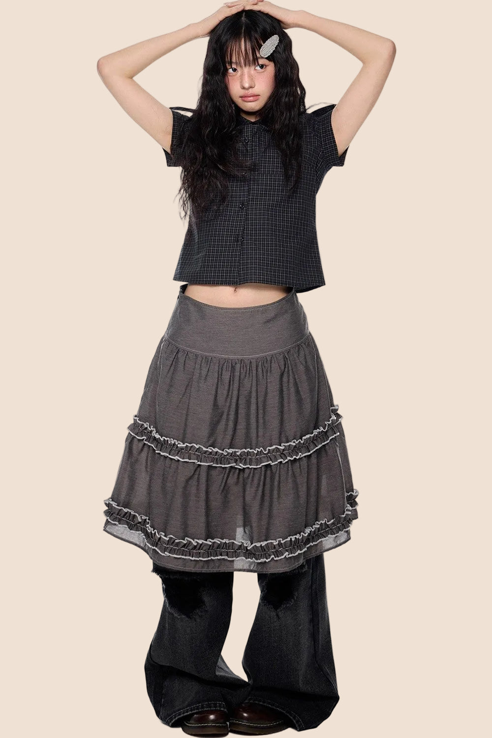 Retro Plaid Cropped Shirt