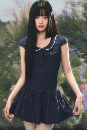 Retro Plaid Doll Collar Dress