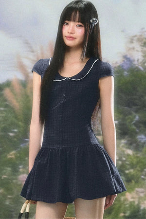 Retro Plaid Doll Collar Dress