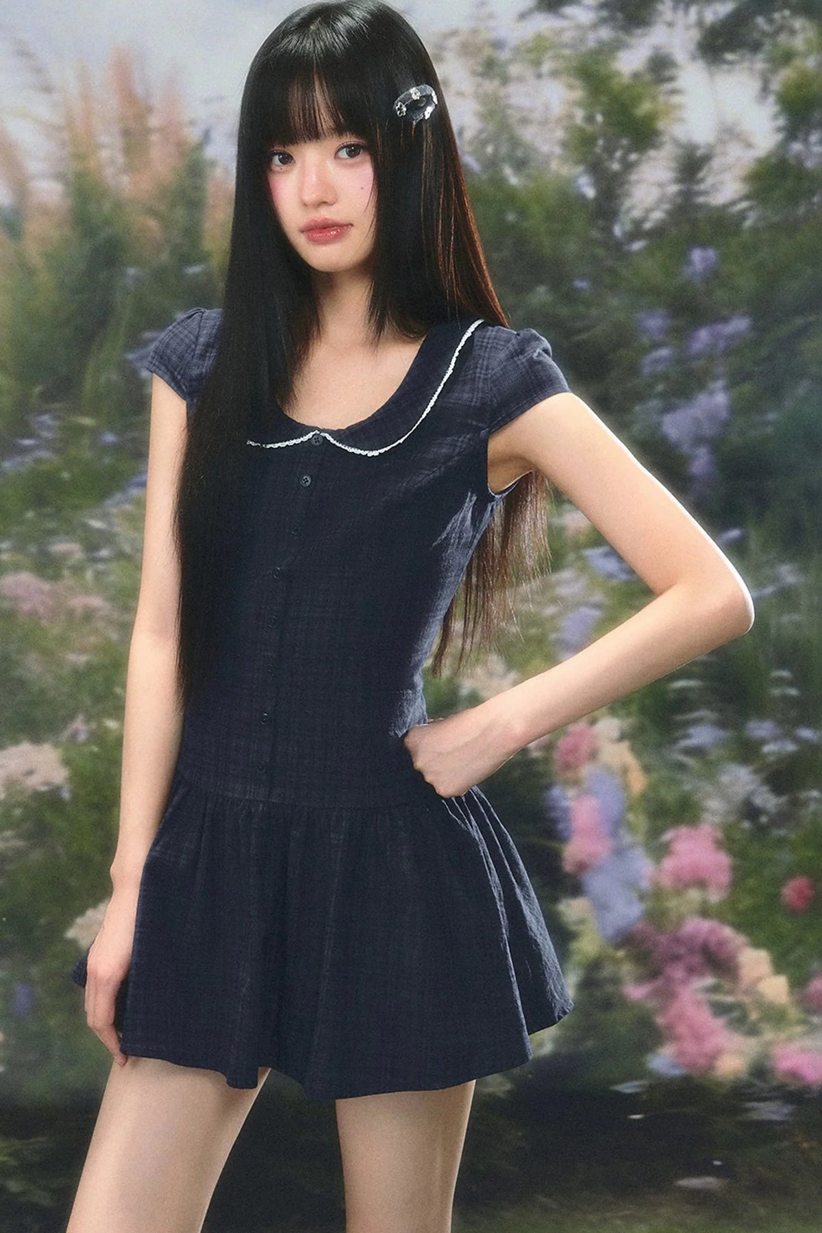 Retro Plaid Doll Collar Dress