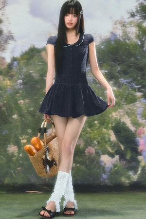 Retro Plaid Doll Collar Dress