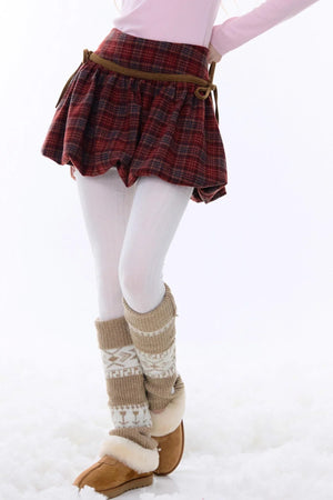 Retro Plaid Drawstring Skirt