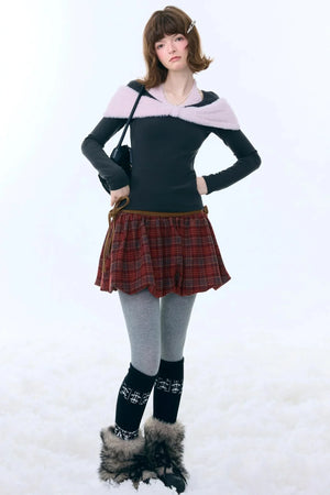 Retro Plaid Drawstring Skirt