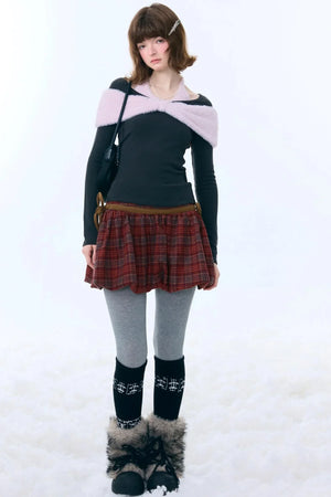 Retro Plaid Drawstring Skirt