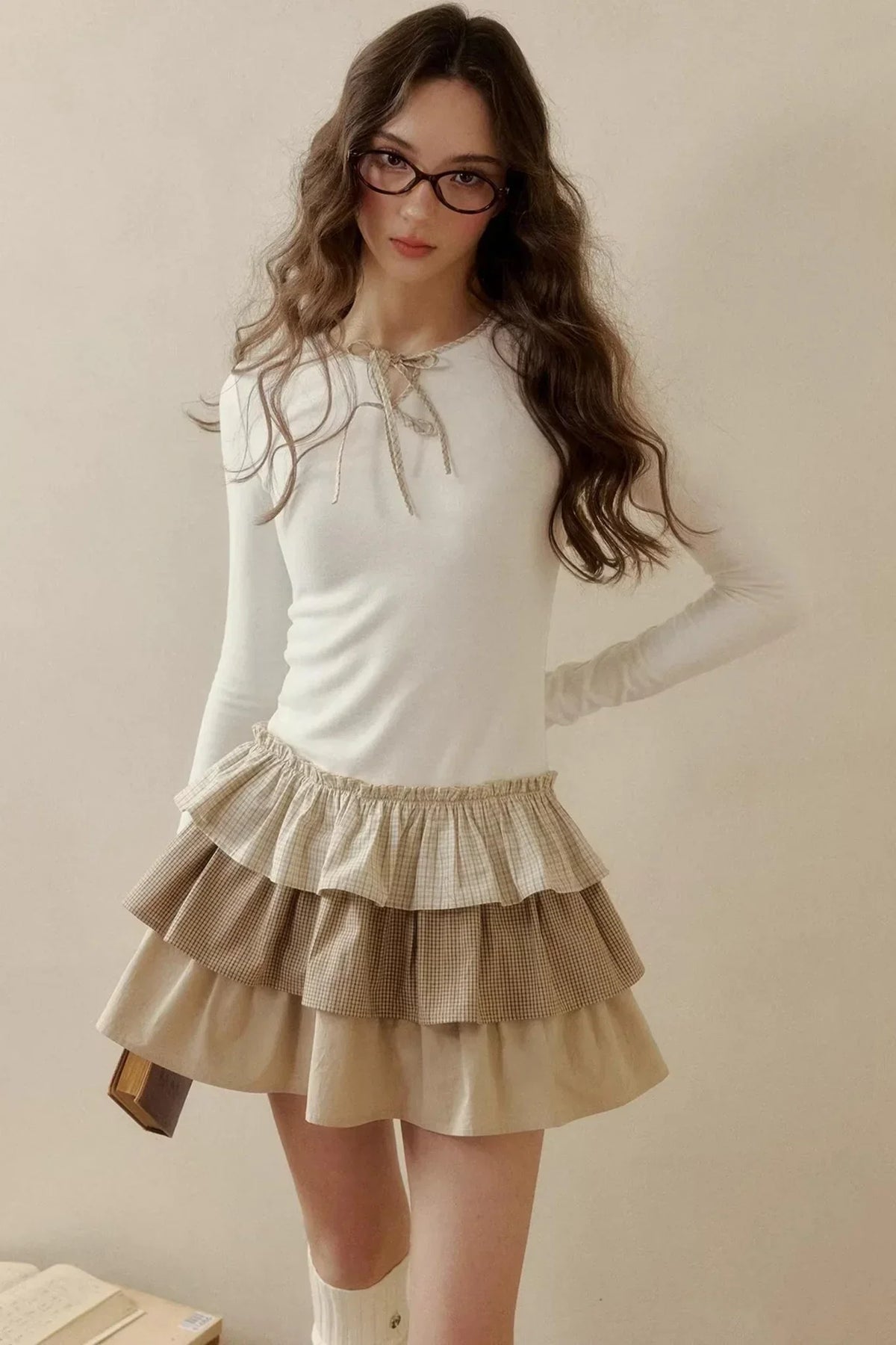 Retro Plaid Knit Tutu Skirt Dress