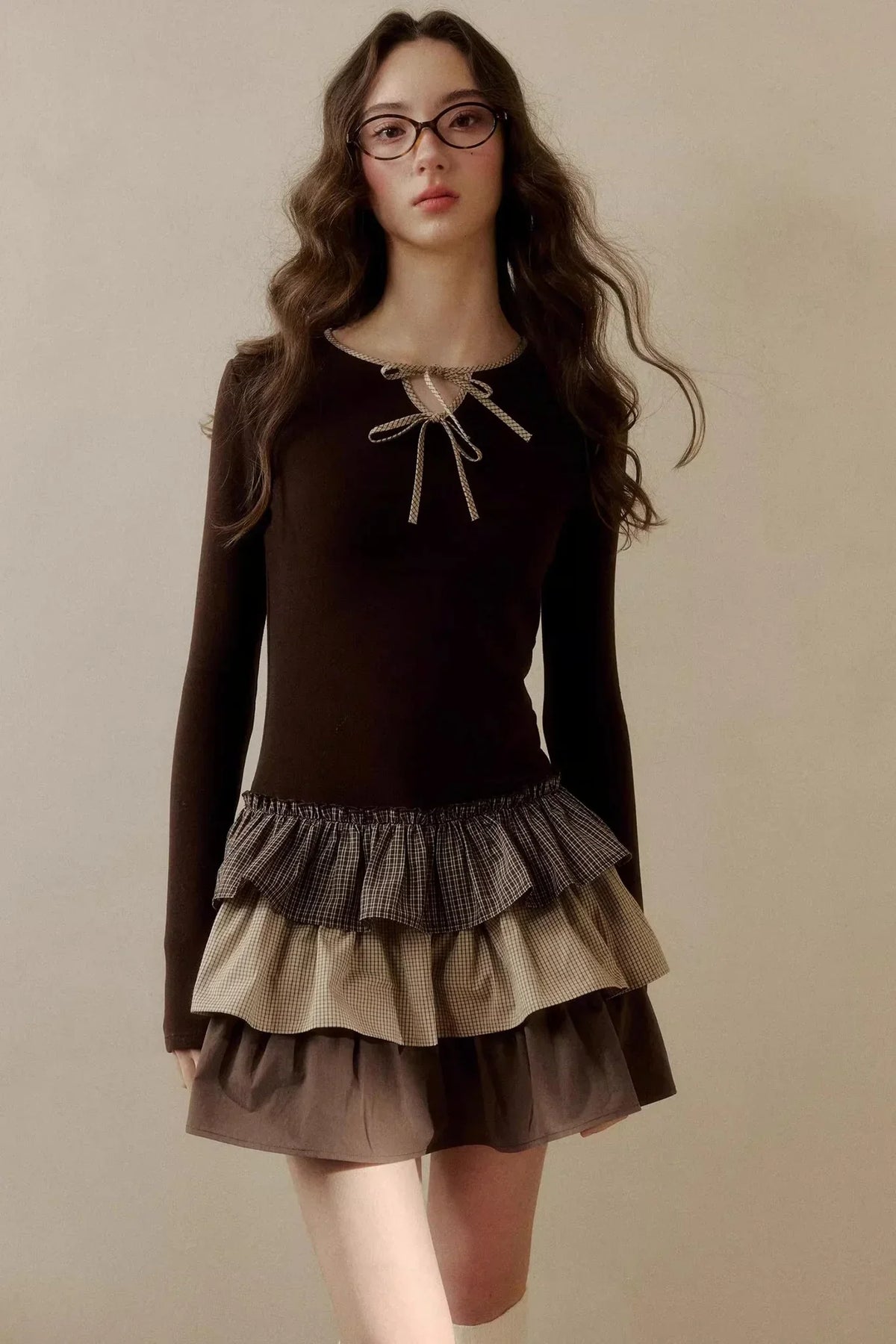 Retro Plaid Knit Tutu Skirt Dress