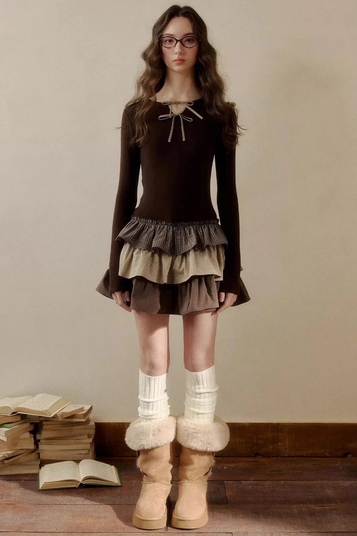 Retro Plaid Knit Tutu Skirt Dress