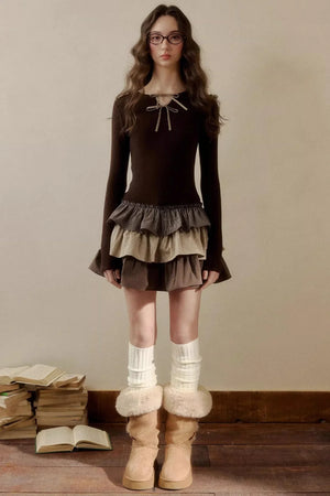 Retro Plaid Knit Tutu Skirt Dress