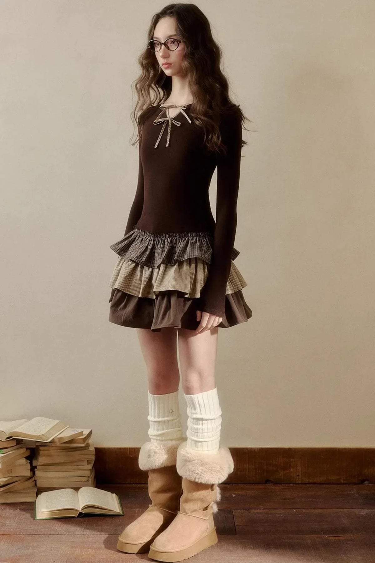 Retro Plaid Knit Tutu Skirt Dress
