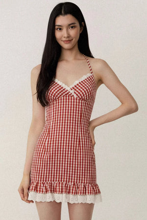 Retro Plaid Lace Dress