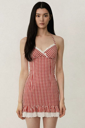 Retro Plaid Lace Dress