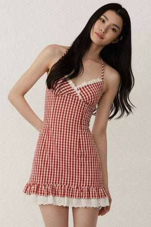 Retro Plaid Lace Dress