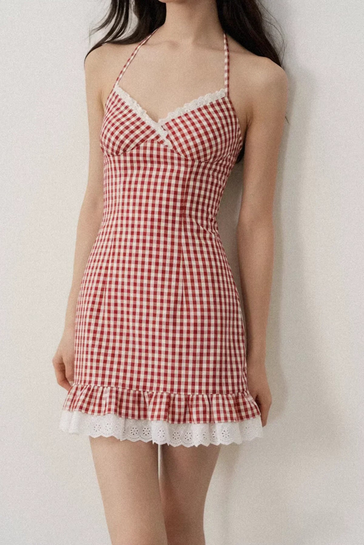 Retro Plaid Lace Dress