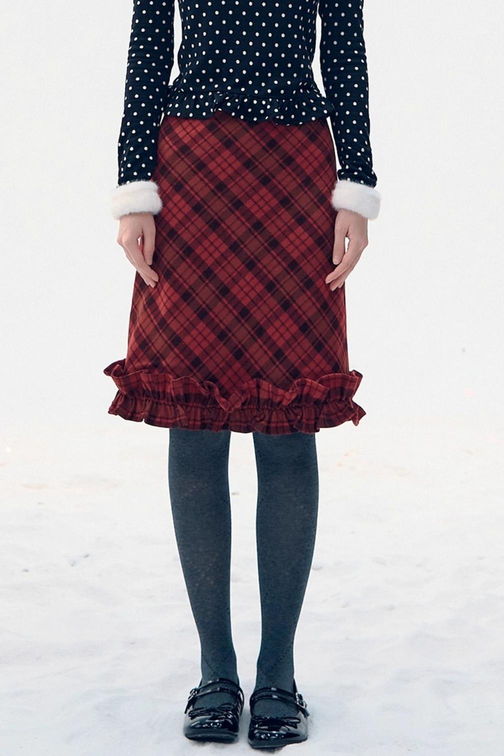 Retro Plaid Lace Skirt