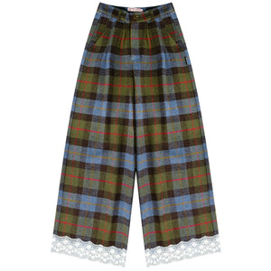 Retro Plaid Lace Stitched Pants