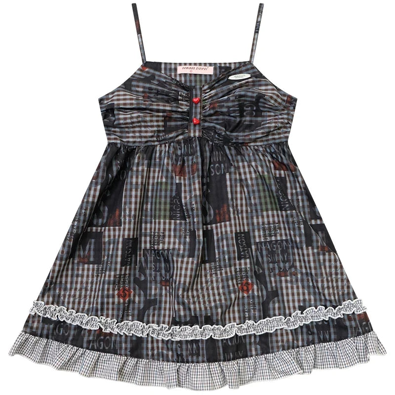 Retro Plaid Lace Strap Top