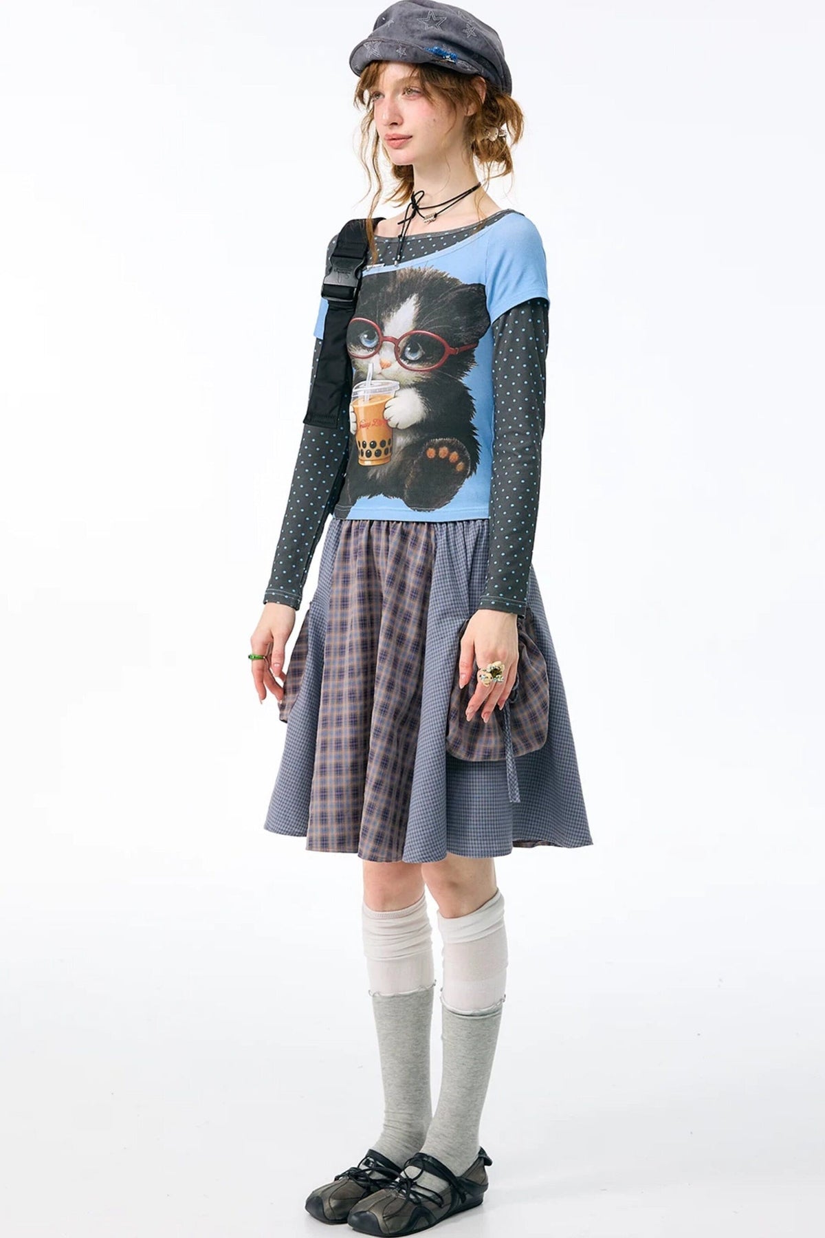Retro Plaid Mid-Length Skirt