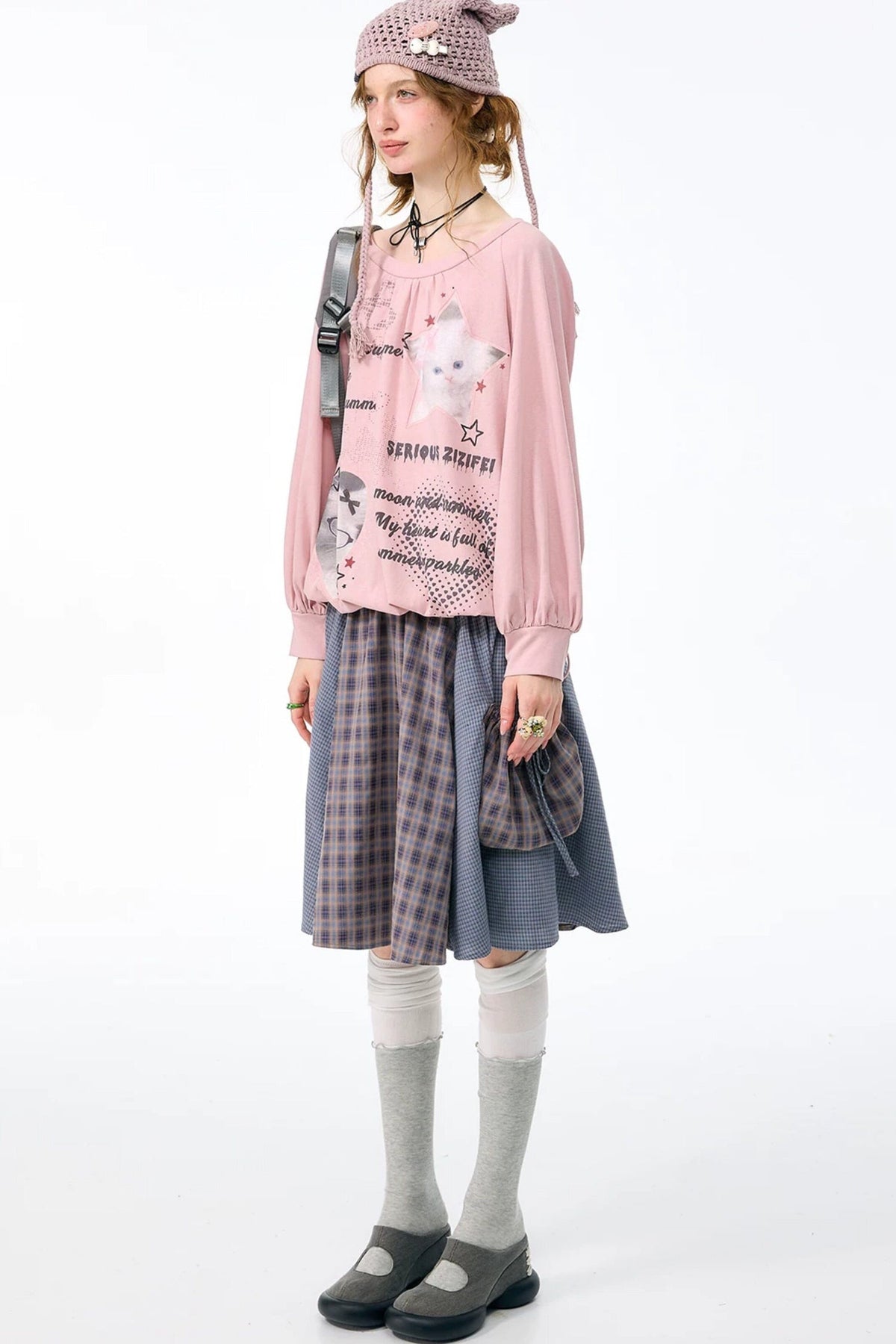 Retro Plaid Mid-Length Skirt