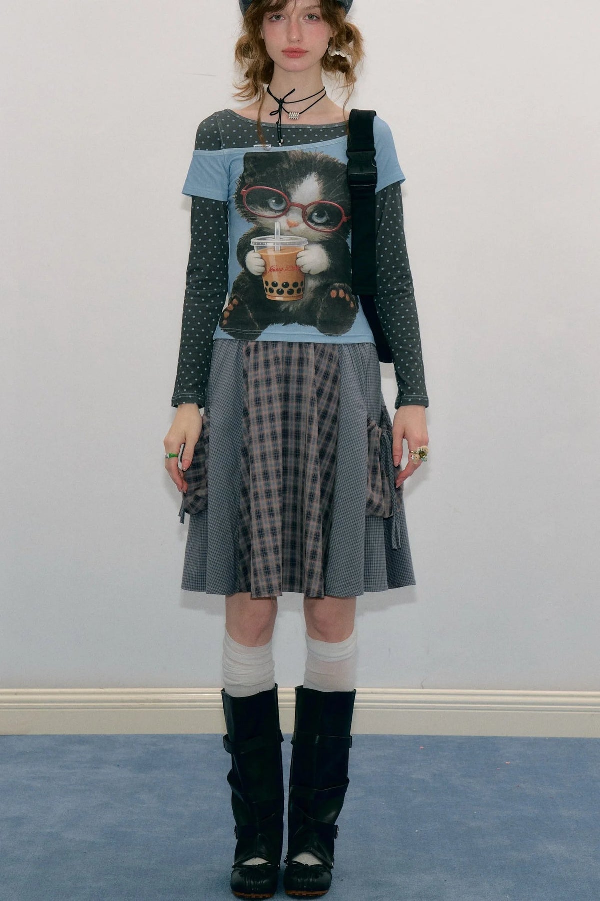Retro Plaid Mid-Length Skirt