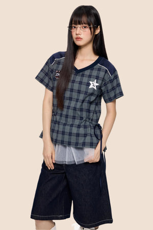 Retro Plaid Peplum Top