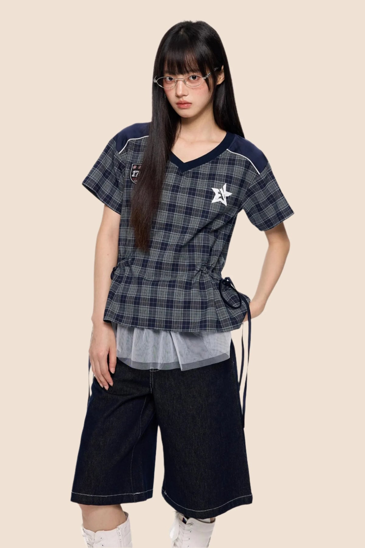 Retro Plaid Peplum Top