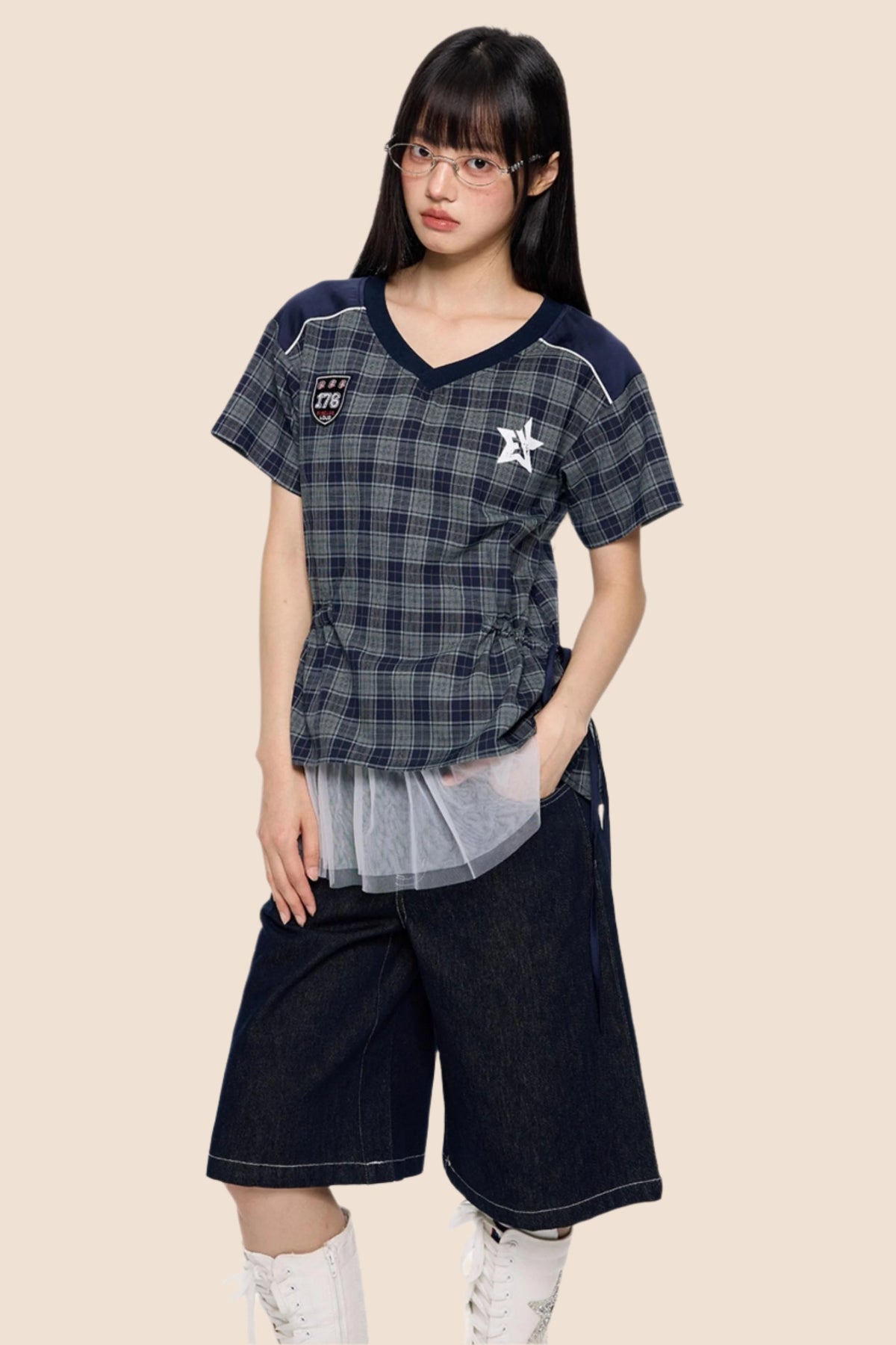 Retro Plaid Peplum Top