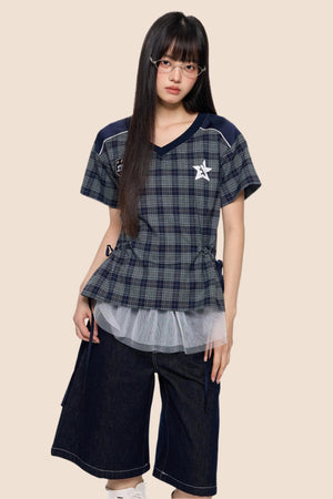 Retro Plaid Peplum Top