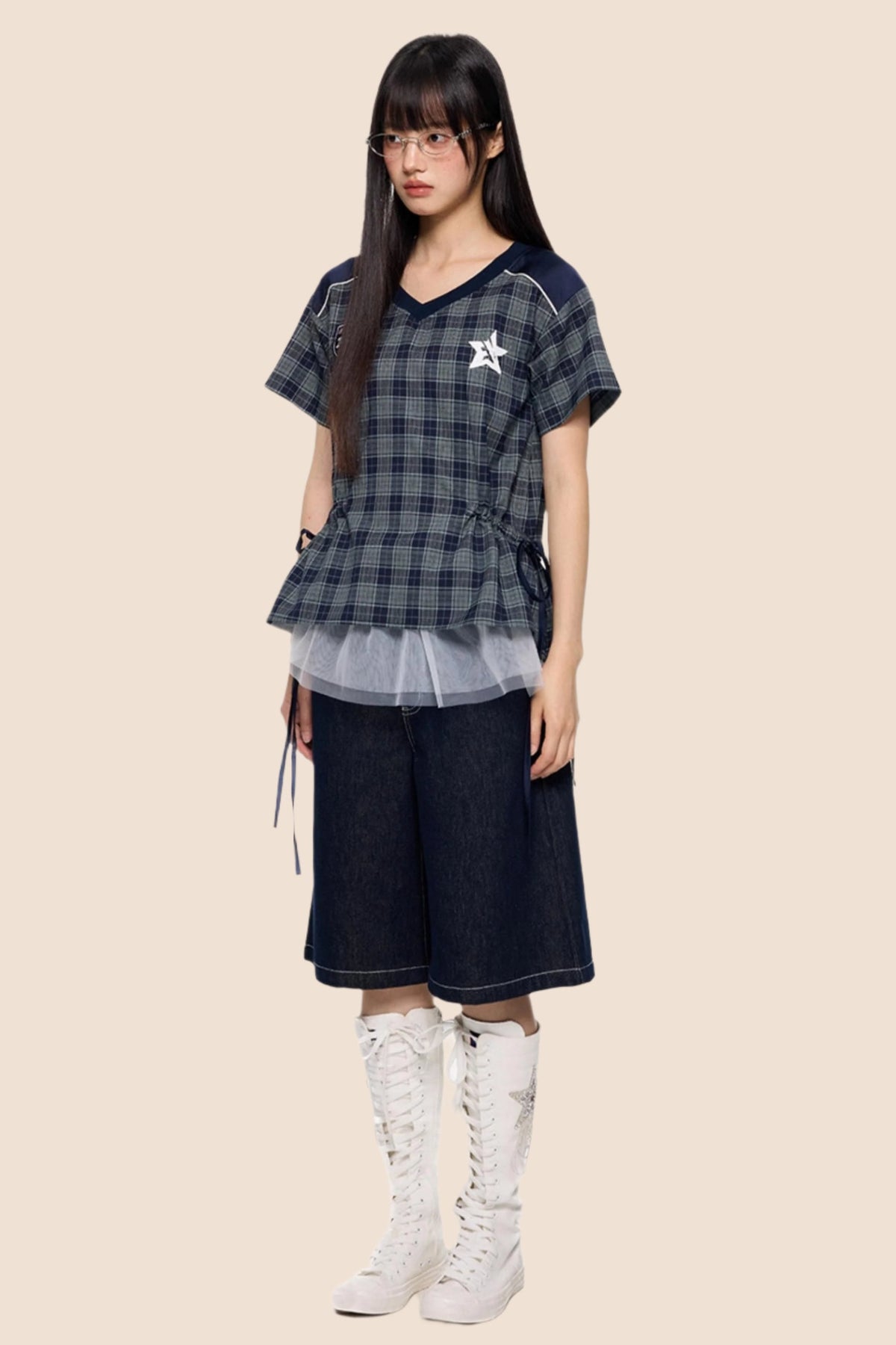 Retro Plaid Peplum Top