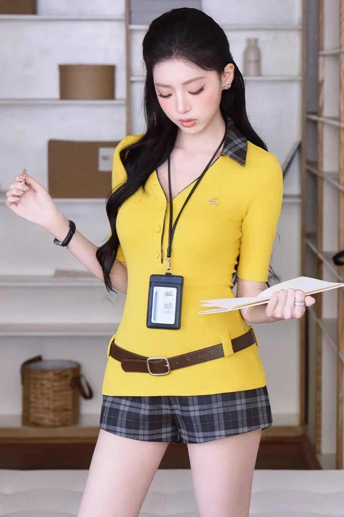 Retro Plaid Polo Skirt Set-Up