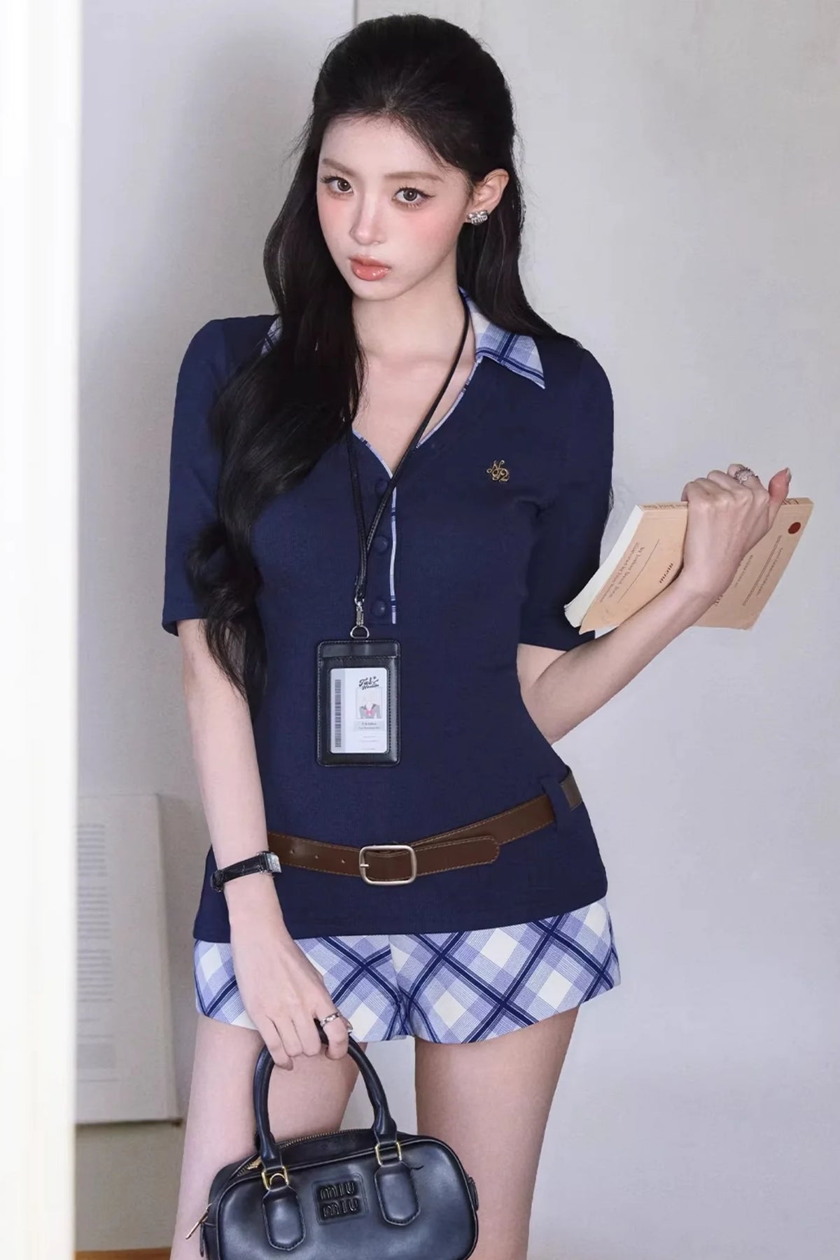 Retro Plaid Polo Skirt Set-Up