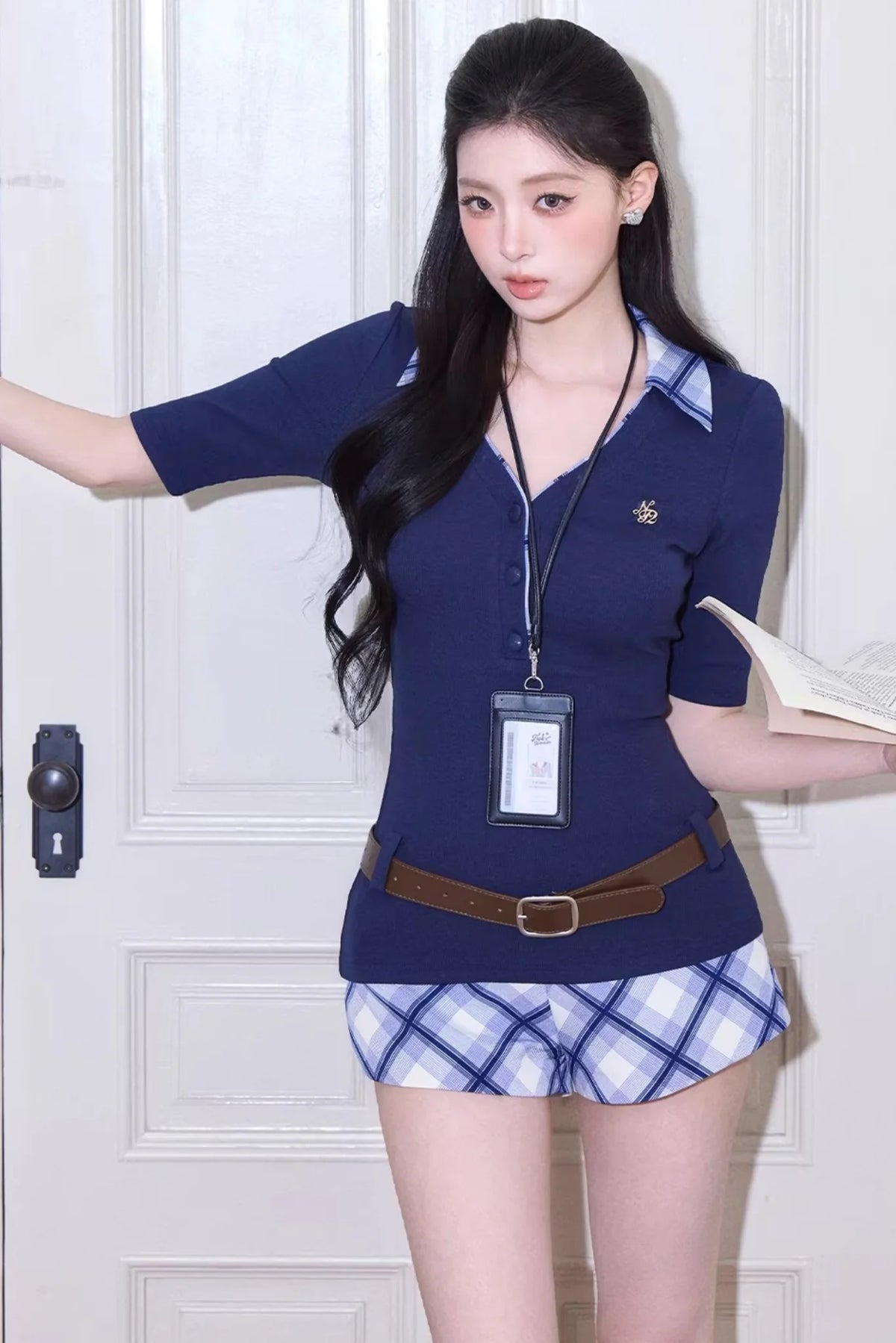 Retro Plaid Polo Skirt Set-Up