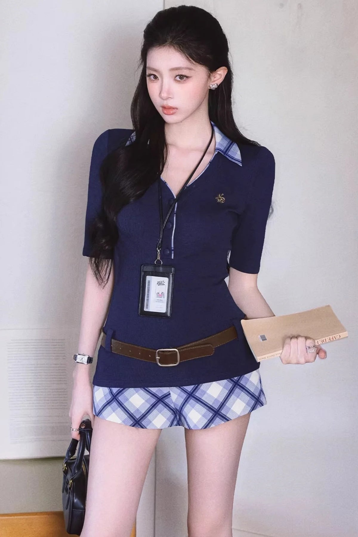 Retro Plaid Polo Skirt Set-Up
