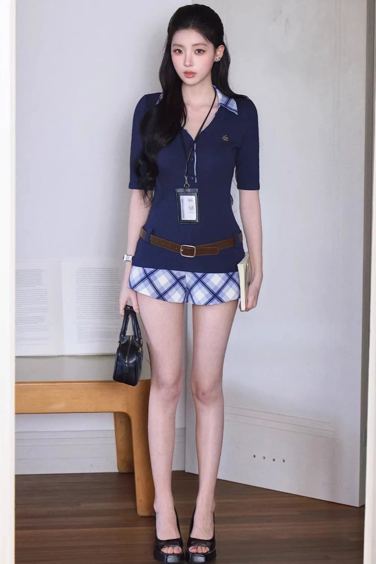 Retro Plaid Polo Skirt Set-Up