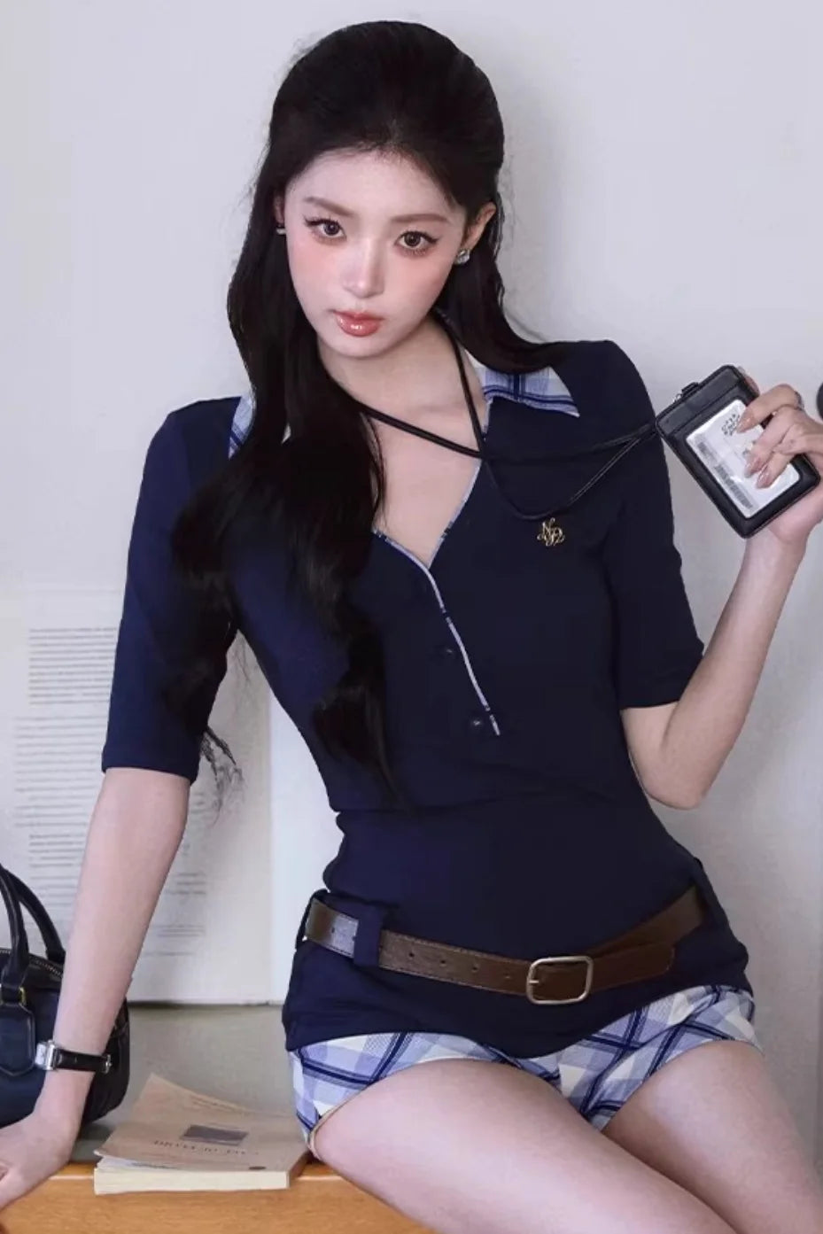 Retro Plaid Polo Skirt Set-Up