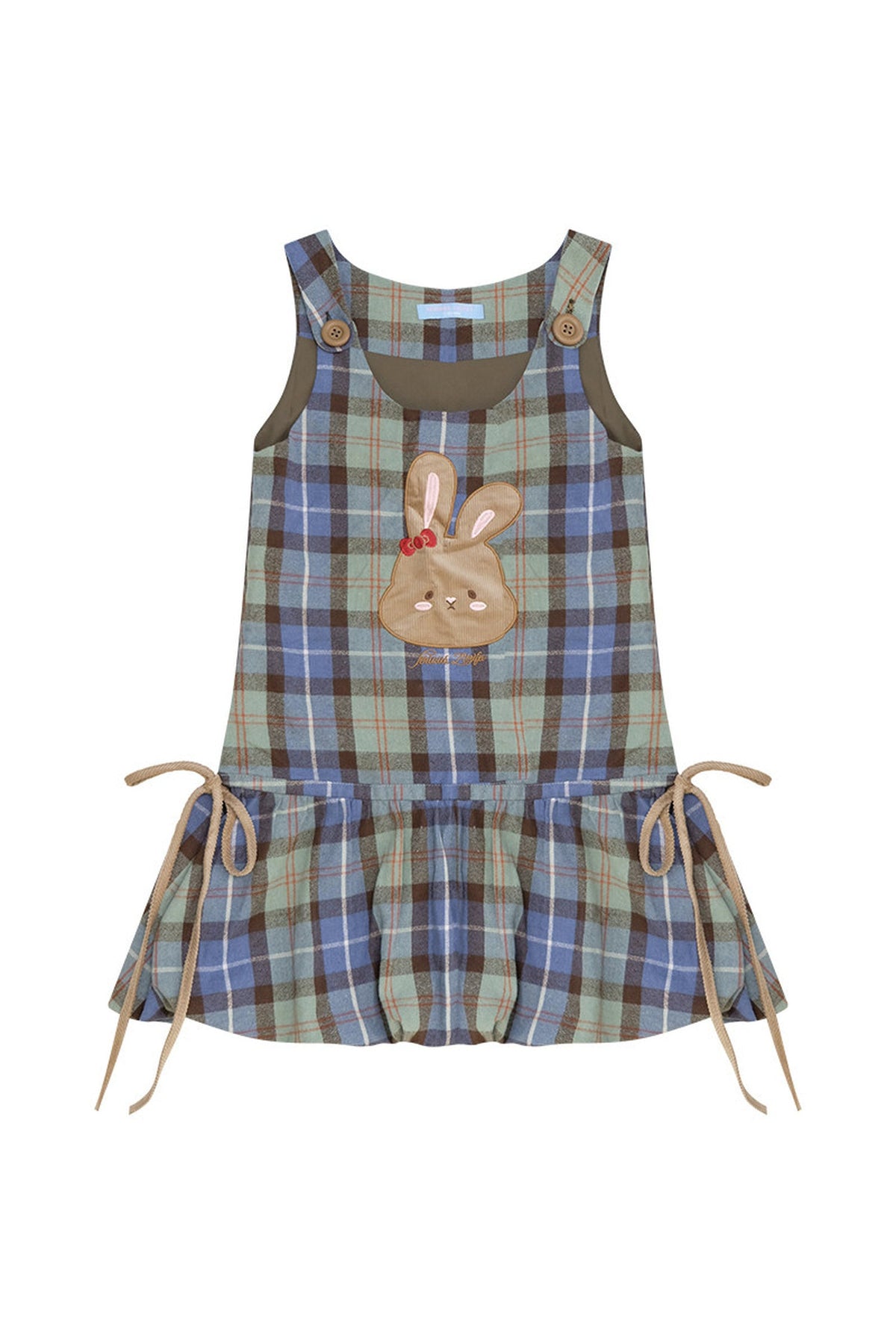 Retro Plaid Rabbit Patch Layered Dress