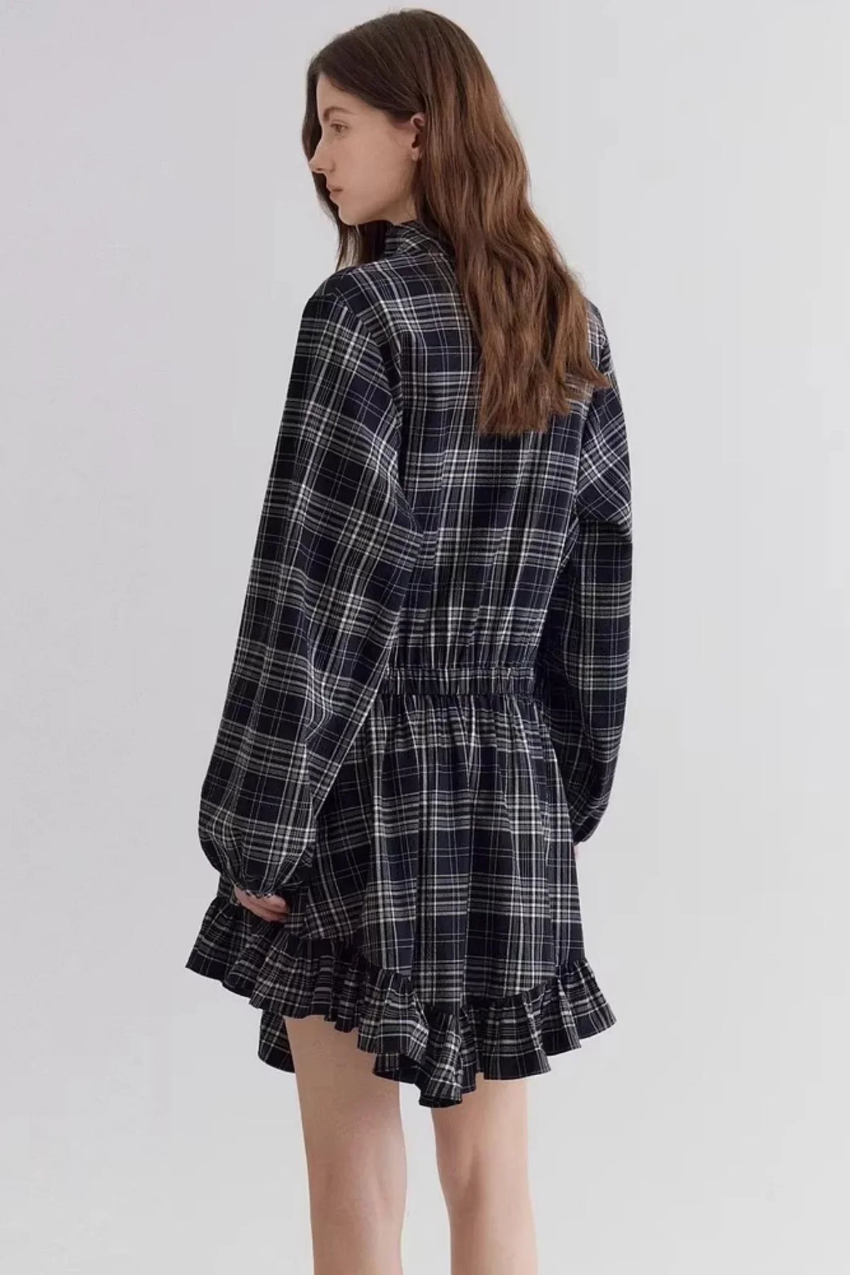 Retro Plaid Ruffle Dress