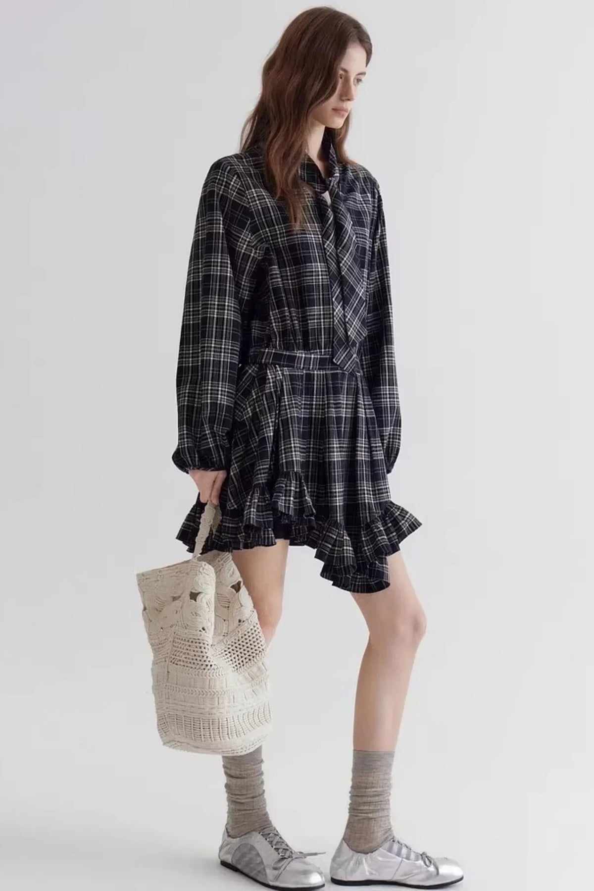 Retro Plaid Ruffle Dress