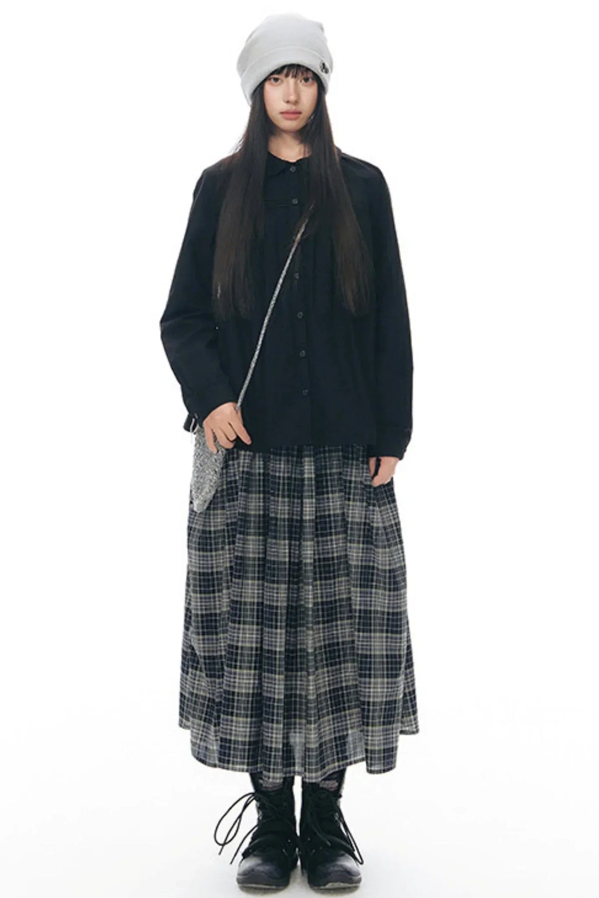 Retro Plaid Umbrella Skirt