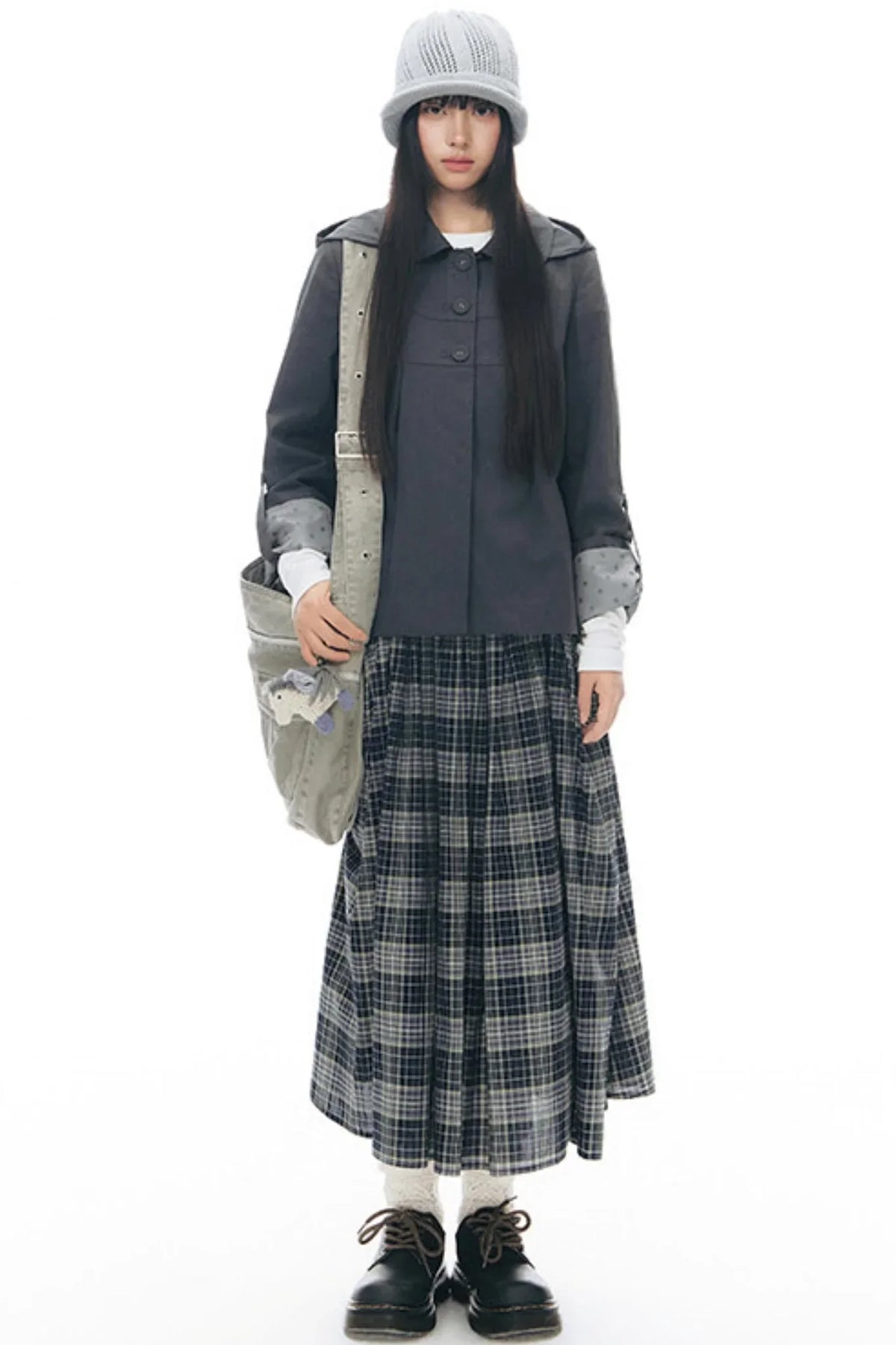 Retro Plaid Umbrella Skirt