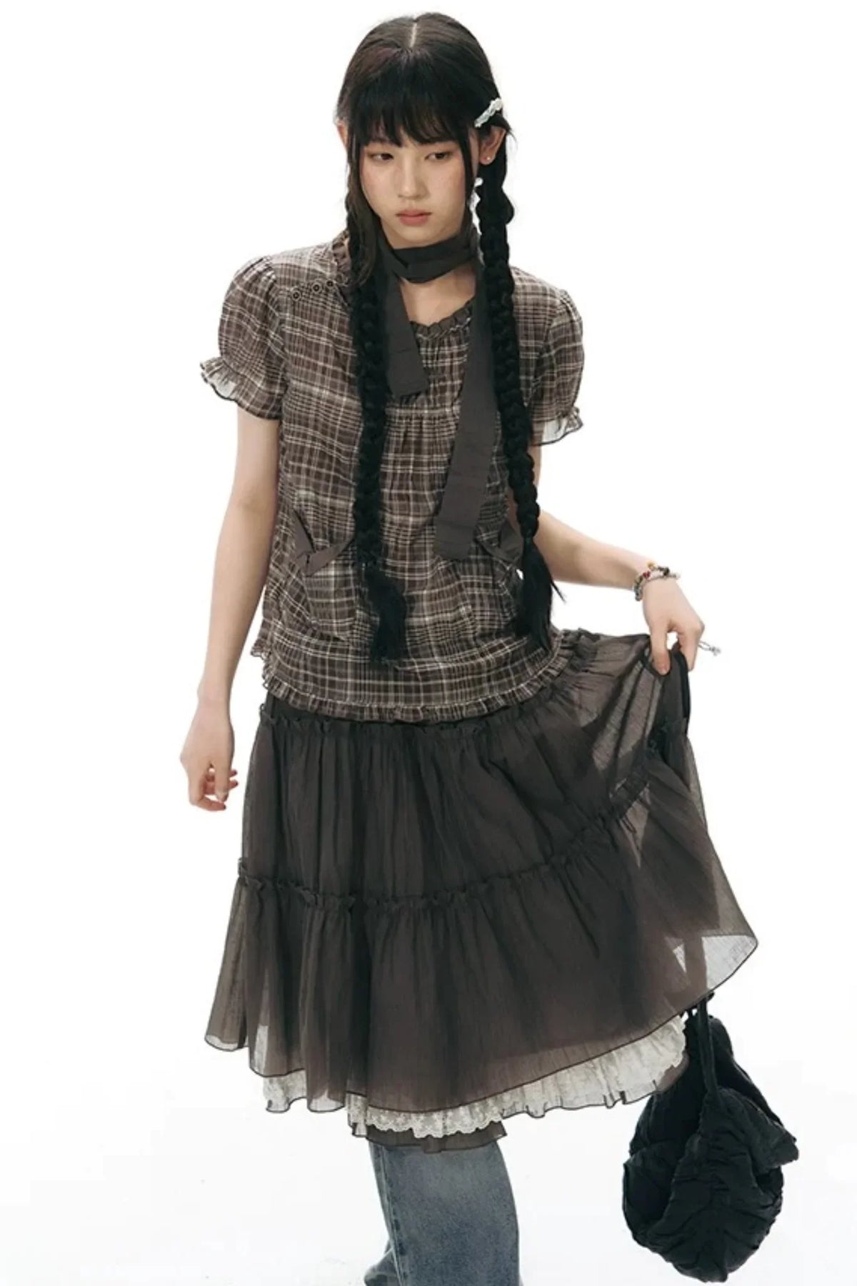 Retro Pleated A-Line Skirt