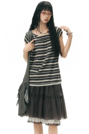 Retro Pleated A-Line Skirt