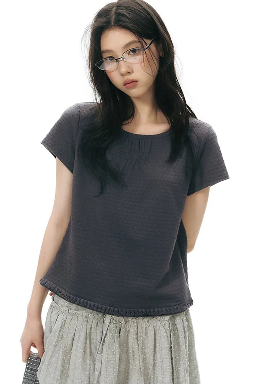 Retro Pleated Neck T-Shirt