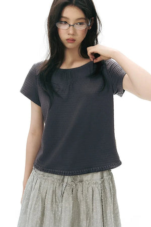 Retro Pleated Neck T-Shirt
