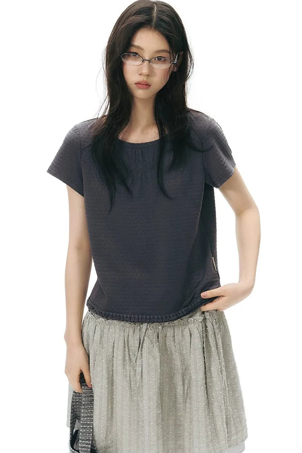 Retro Pleated Neck T-Shirt